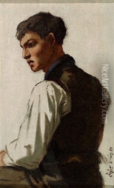 Ein Junger Mann Im Profil Von Links (study) Oil Painting - Franz Von Defregger