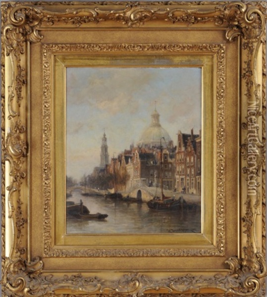 West Church Tower And Lutheran Church, Amsterdam Oil Painting - Cornelis Christiaan Dommelshuizen