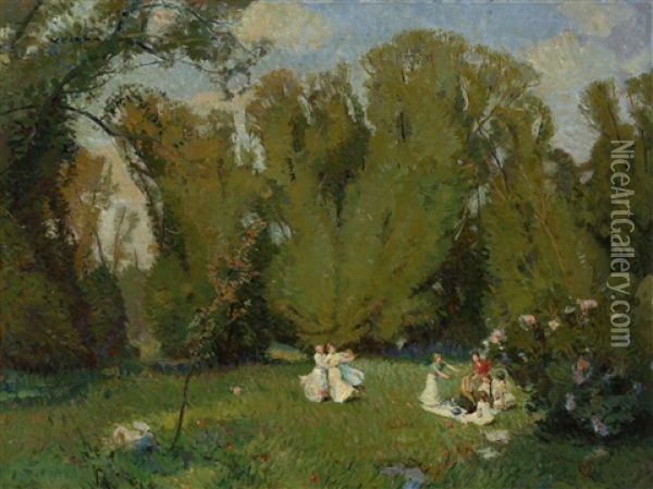 Picnic On The Grass Oil Painting - Edouard Vysekal