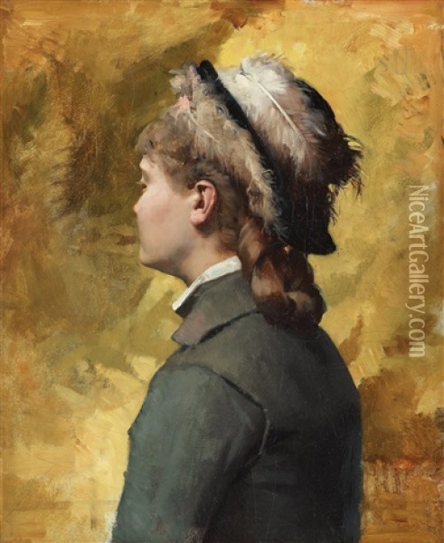 Ung Kvinna I Gratt (young Woman In Grey) Oil Painting - Albert Edelfelt