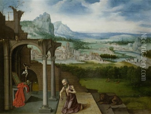 Hieronymus In Einer Landschaft Oil Painting - Lucas Gassel