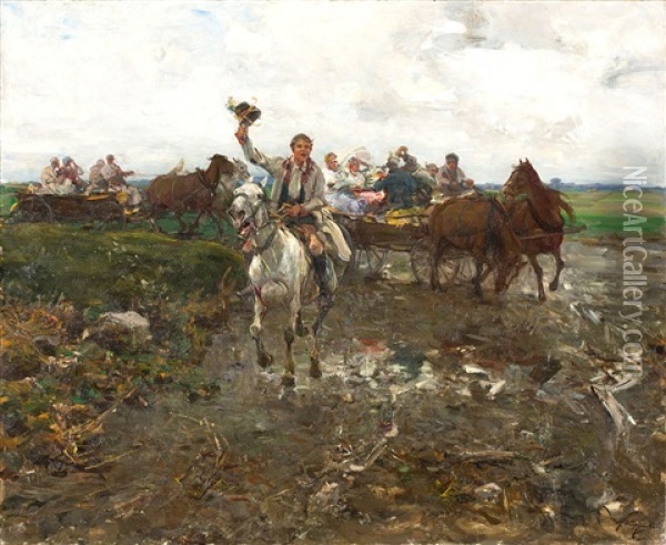 Polski Orszak Weselny Oil Painting - Alfred von Wierusz-Kowalski