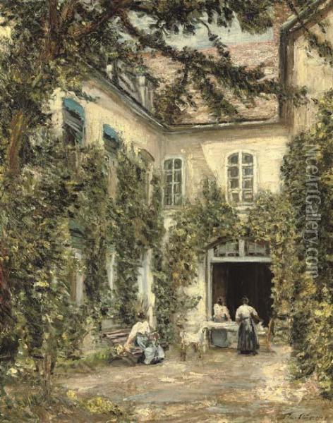 Figures In A Courtyard, Montreuil-sur-mer Oil Painting - Philip Wilson Steer