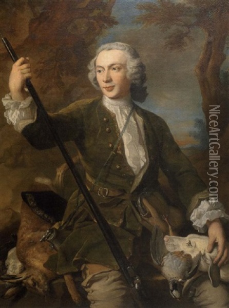 Portrait De Monsieur De Solmaquier En Chasseur Oil Painting - Jean Francois Delyen