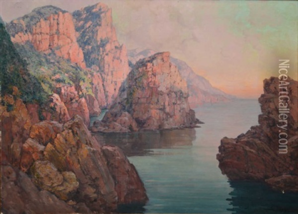 Les Falaises De Gibraltar Oil Painting - Eugene F. A. Deshayes