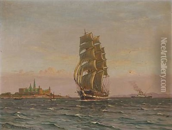 Seascape Off The Coast Of Kronborg Castle Oil Painting - Vilhelm Karl Ferdinand Arnesen