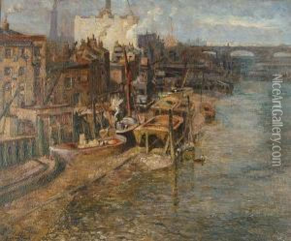 A View Of The Thames From Bankside Oil Painting - Henry Samuel Teed