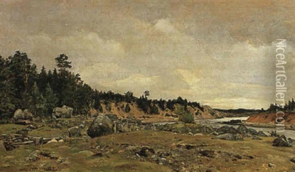 Skoglandskap Med Klippblock Och Vattendrag Oil Painting - Olof August Andreas Jernberg