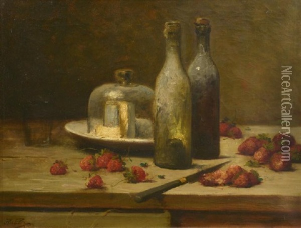 Nature Morte Aux Fraises Et Au Fromage Oil Painting - Leon Charles Huber