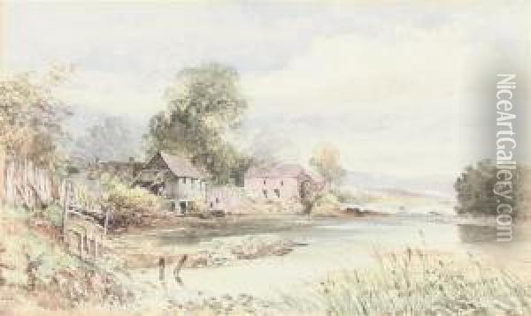 A Water Mill On The River Earn, Perthshire Oil Painting - Edward M. Richardson