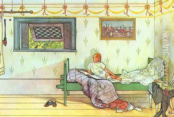 Cock-a-Doodle-Doo, Seven O'Clock! Oil Painting - Carl Larsson