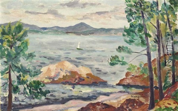 Le Golfe De Saint-tropez Depuis L'oustalet Oil Painting - Henri Charles Manguin