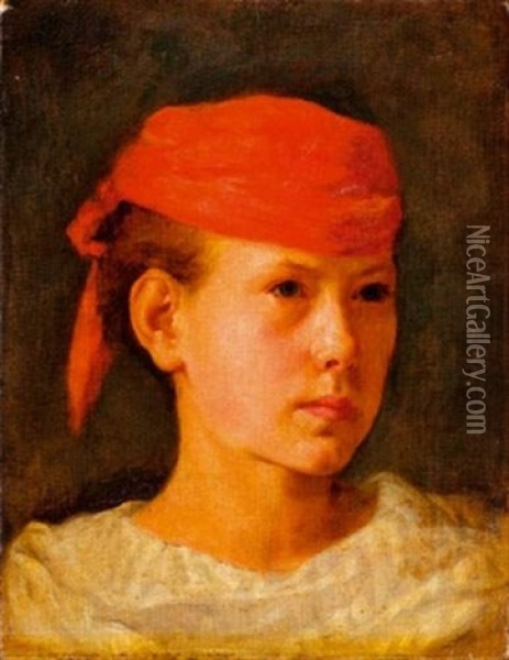 Portrait De Femme Au Foulard Rouge Oil Painting - Charles Joshua Chaplin