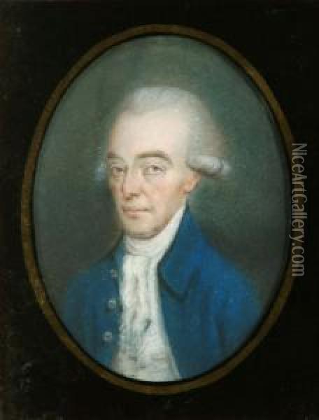 Portrait Of A Gentlemanwearing A Blue Coat Pastel Oil Painting - Daniel Gardner
