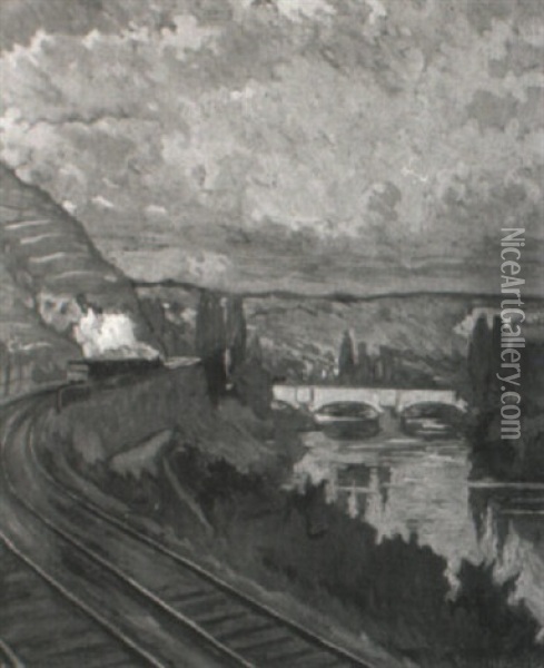 Neckarlandschaft Mit Eisenbahn Oil Painting - Hans Fritsch