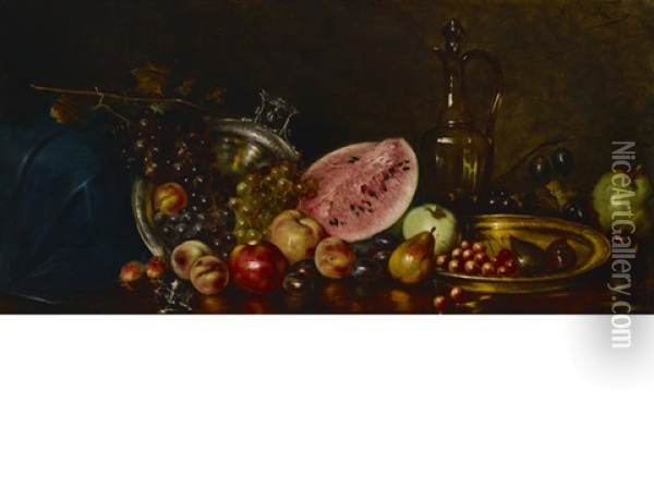 A Still Life With Fruit, An Ewer And Chargers Oil Painting - Nicolai Vokos