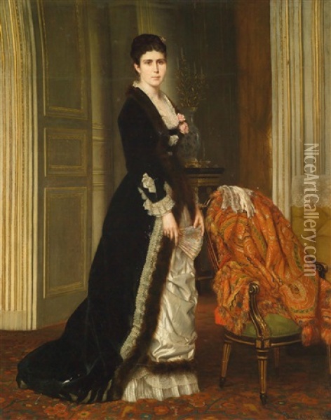 Portrait Of M. Me Aubry-vites Oil Painting - Louis Francois Prosper Roux