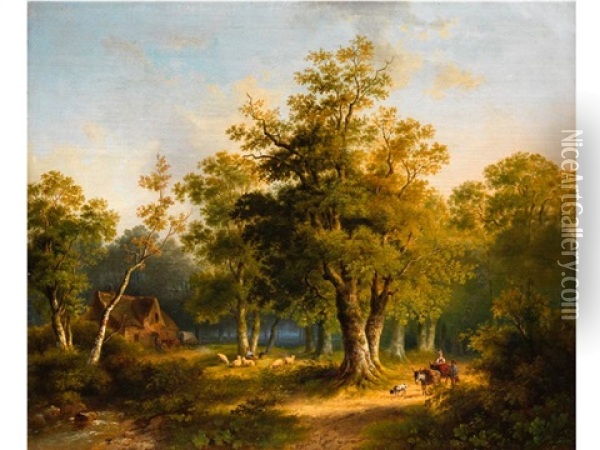 Eichenwaldlandschaft Oil Painting - Jacobus Loerenz Sorensen