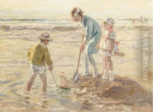 Bootje Varen: Summer Fun On The Beach Oil Painting - Jan Zoetelief Tromp