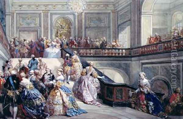 Fete at the Chateau de Versailles on the occasion of the Marriage of the Dauphin in 1745 Oil Painting - Eugene Louis Lami