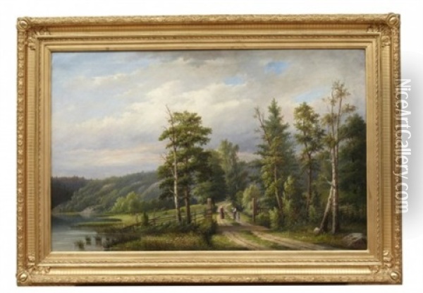 Landskap Med Grind Oil Painting - Ernfried Wahlqvist