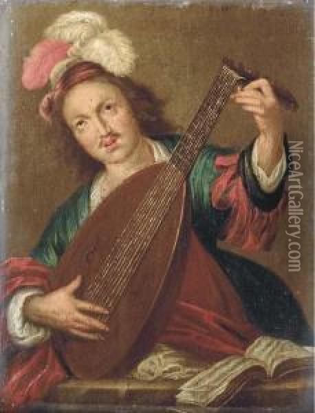 A Lute Player Oil Painting - Bernardo Strozzi