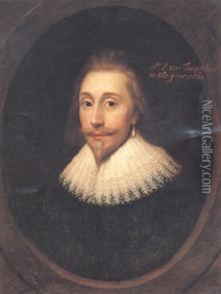 Portrait Of Sir Peter Temple Bart Oil Painting - Cornelis Jonson Van Ceulen