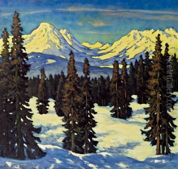 Fruhlingssonnen Der Berge Oil Painting - Karl Schattanek
