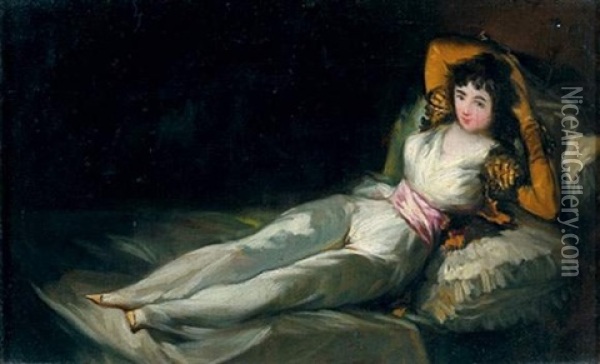 Maja Vestida (after Goya) Oil Painting - Eugenio Lucas Velazquez