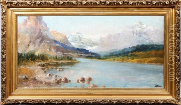 Two Medicine Lake Montana Oil Painting - John Fery