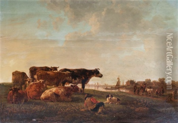 Rastende Kuhe In Weiter Landschaft Oil Painting - Aelbert Cuyp