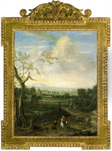 Weite Landschaft Im Voralpengebiet Mit Einem Flussubergang Oil Painting - Jakob Christoph Weyermann