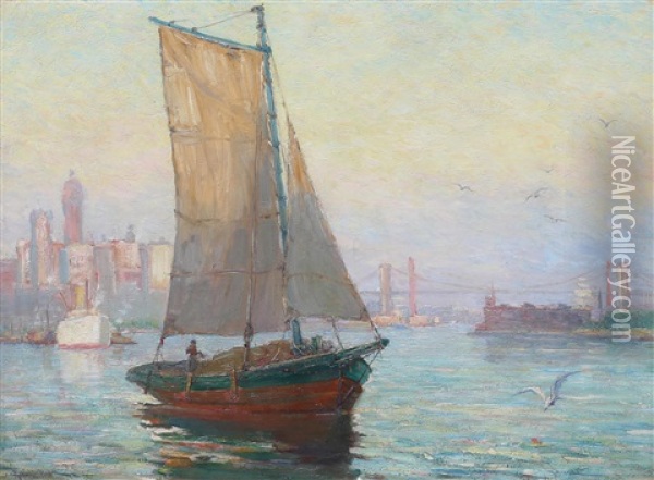 East River, New York City Oil Painting - Reynolds Beal