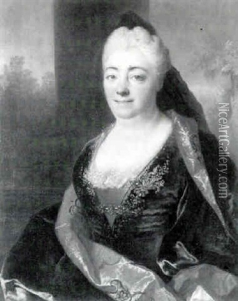 Portrait D'une Dame De Qualite Sur Fond De Paysage Oil Painting - Nicolas de Largilliere