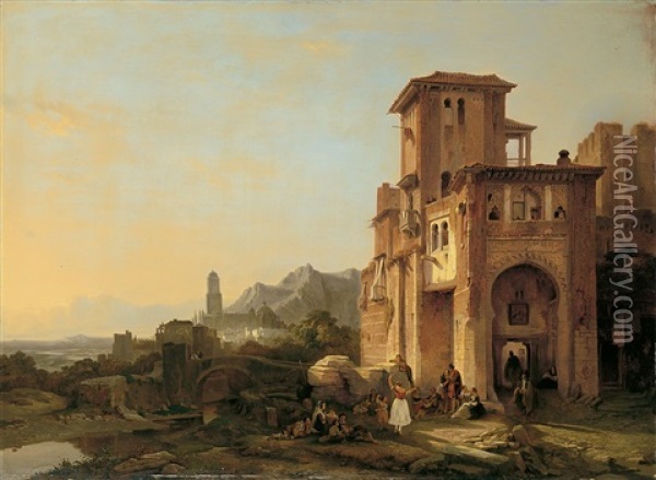 Blick Auf Eine Stadt In Spanien Oil Painting - Francois Antoine Bossuet