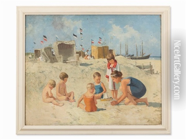 On The Baltic Sea Beach Oil Painting - Hermann Seeger