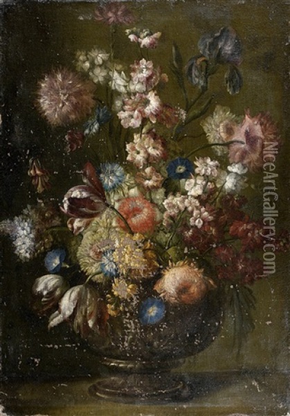 Bouquet De Fleurs Sur Un Entablement Oil Painting - Karel van Vogelaer