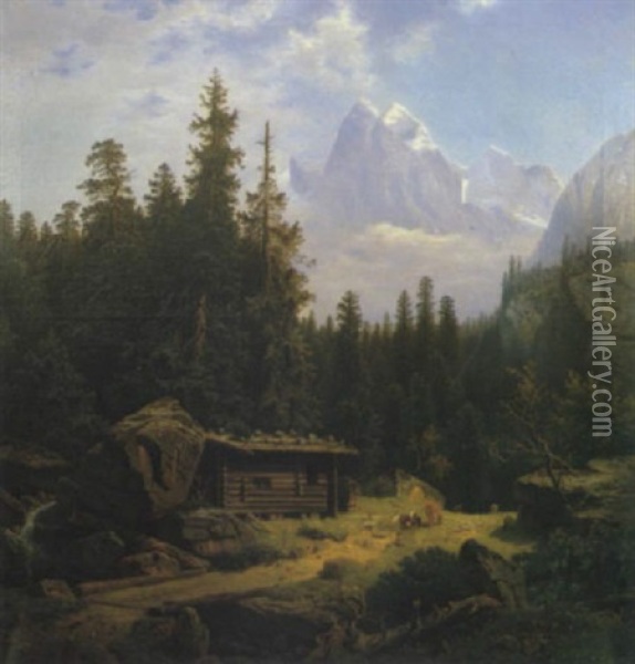 Sommerliche Alpenlandschaft Oil Painting - Theodor (Wilhelm T.) Nocken