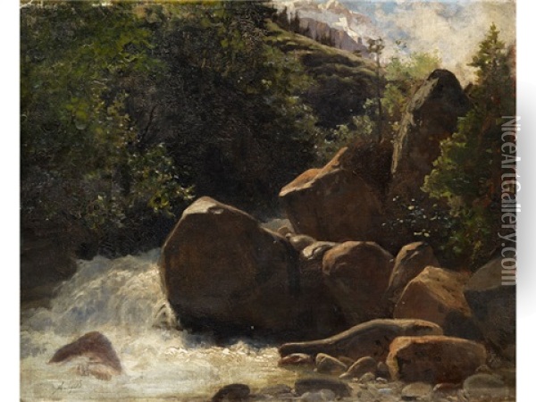 Felsige Berglandschaft Mit Einem Gebirgsbach Zwischen Grosen Felsbrocken Oil Painting - Albert Henri John Gos