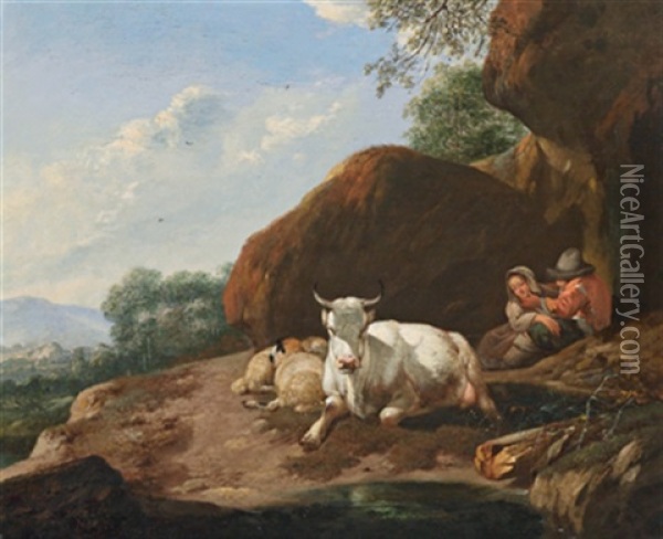 Hirtenidylle In Der Romischen Campagna Oil Painting - Johann Heinrich Roos