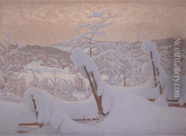 Winter Oil Painting - Gustaf Fjaestad