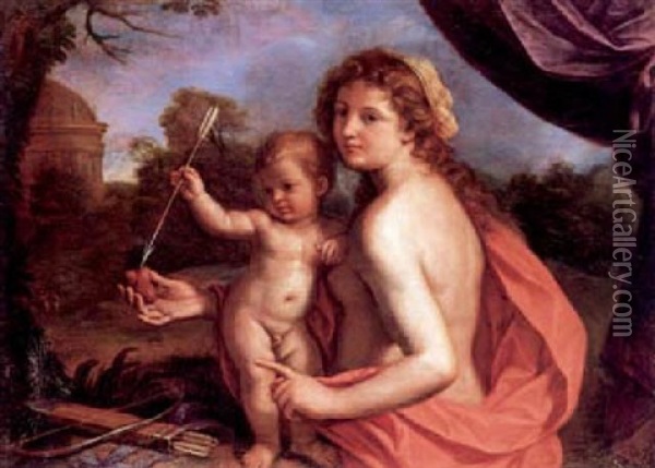 Venere Che Insegna Ad Amore A Trafiggere I Cuori Oil Painting -  Guercino