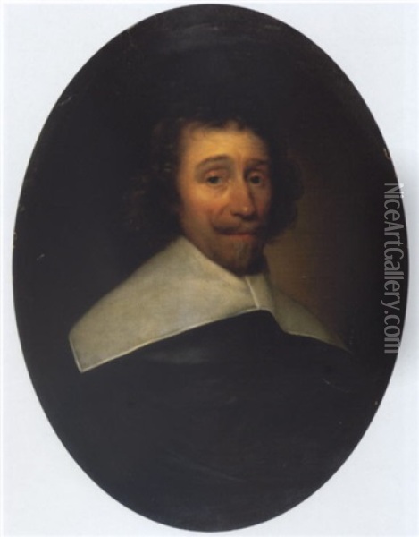 Portrait Of A Gentleman Wearing A Black Tunic Oil Painting - Cornelis Jonson Van Ceulen