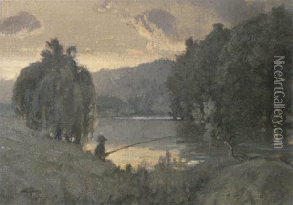 Fishing In The Early Morning Light Oil Painting - Albert Henry Fullwood