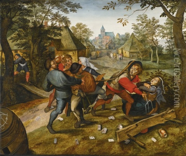 The Peasants' Brawl - 'la Rixe Des Paysans' Oil Painting - Pieter Brueghel the Younger