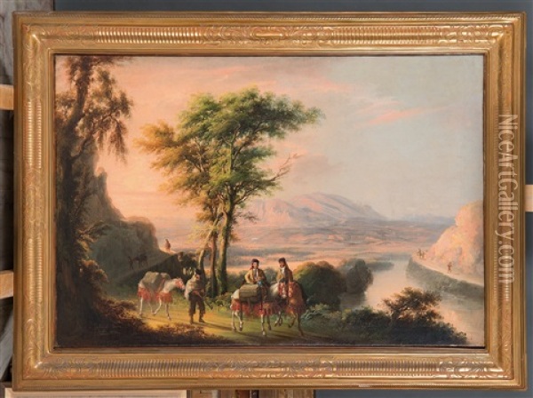 Paisaje Rondeno Con Bandoleros Oil Painting - Manuel Barron y Carrillo