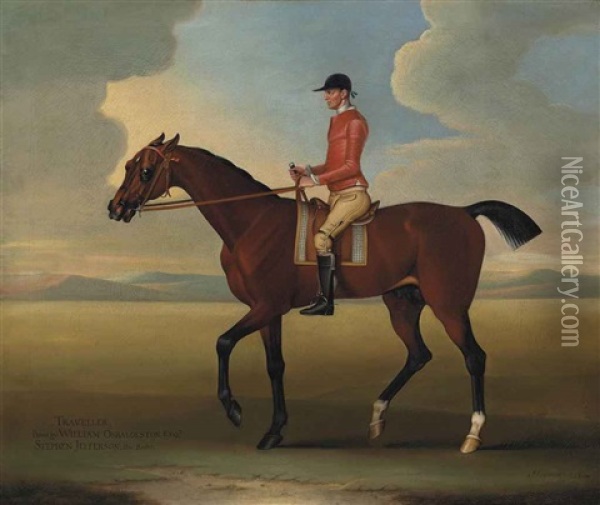 Traveller With Stephen Jefferson Up, In A Landscape Oil Painting - James Seymour