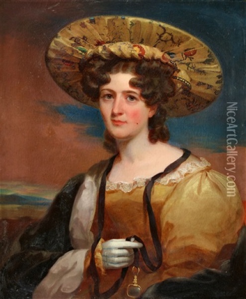 Possible Portrait Of Alwina Agnes Clementina Bohlen In An Exotic Silk Hat Oil Painting - Thomas Sully