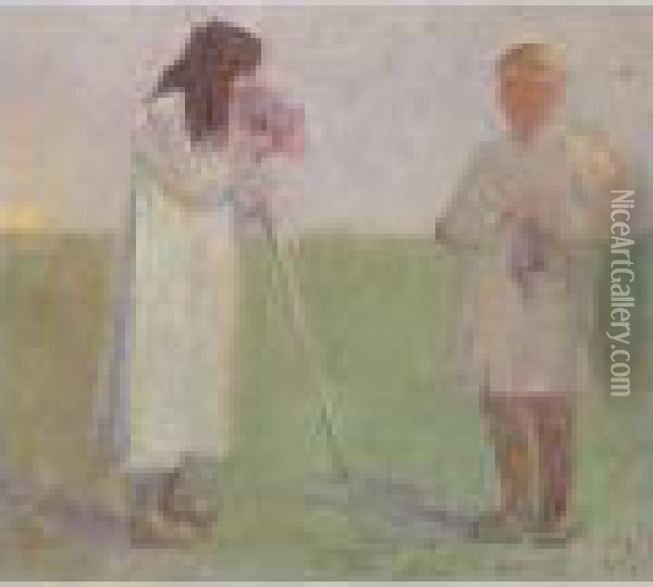 Two Children Oil Painting - George Clausen