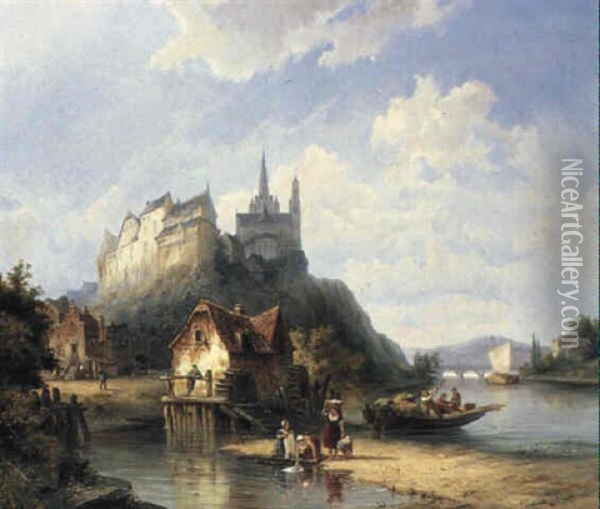Limburgh Cathedral On The Lahn Oil Painting - Pieter Cornelis Dommershuijzen